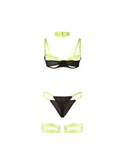 Subblime 955274 - Completo Intimo con Collana e Dettagli Verde Fluo S/M