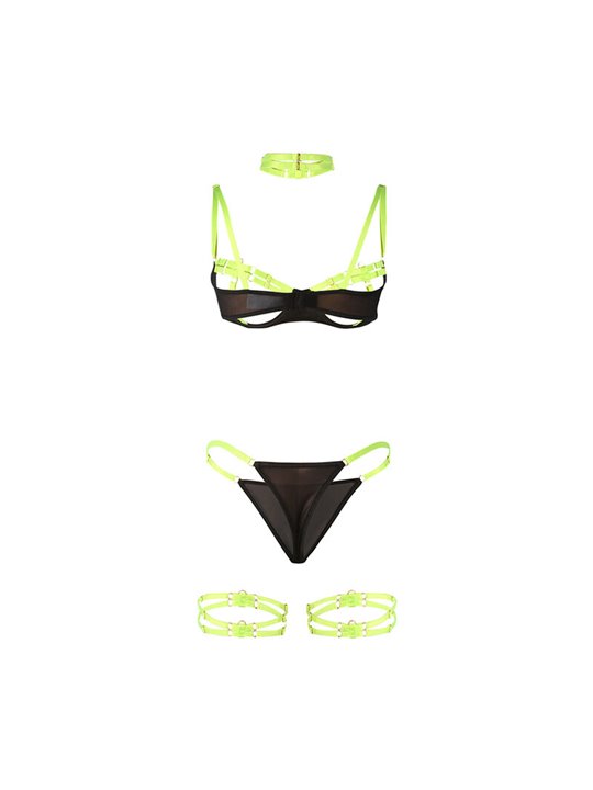 Subblime 955274 - Completo Intimo con Collana e Dettagli Verde Fluo S/M
