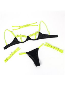 Subblime 955274 - Completo Intimo con Collana e Dettagli Verde Fluo S/M