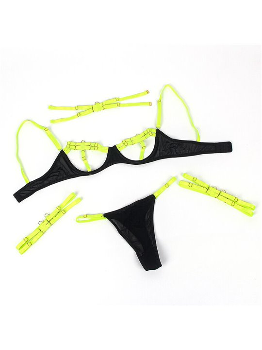 Subblime 955274 - Completo Intimo con Collana e Dettagli Verde Fluo S/M