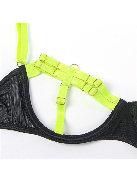 Subblime 955274 - Completo Intimo con Collana e Dettagli Verde Fluo S/M