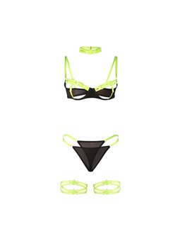 Subblime 955281 - Lingerie Set with Necklace & Neon Green Details L/XL