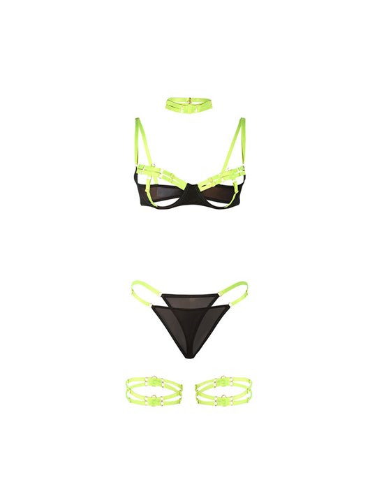 Subblime 955281 - Completo Intimo con Collana e Dettagli Verde Fluo L/XL