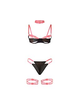 Subblime 955298 - Lingerie Set with Necklace & Neon Pink Details S/M