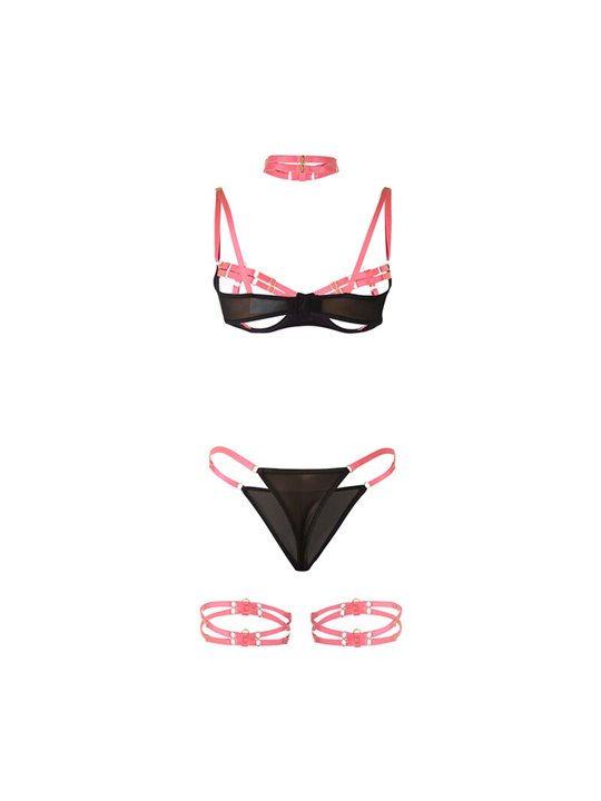 Subblime 955298 - Lingerie Set with Necklace & Neon Pink Details S/M