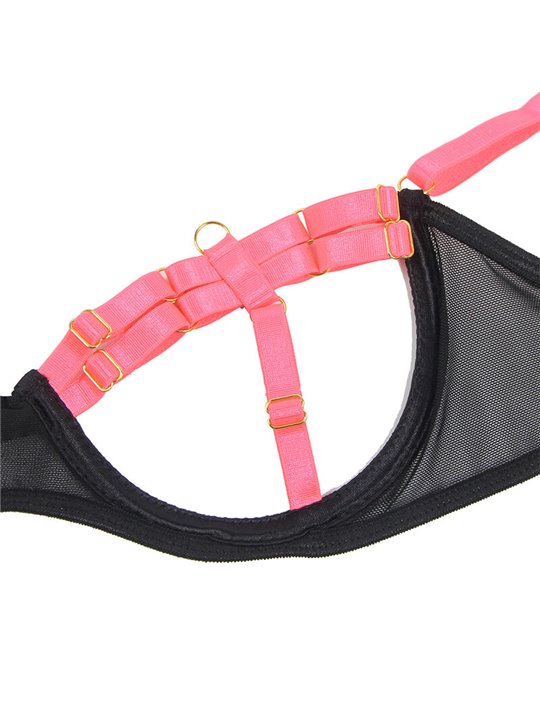Subblime 955298 - Lingerie Set with Necklace & Neon Pink Details S/M