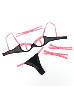 Subblime 955304 - Lingerie Set with Necklace & Neon Pink Details L/XL