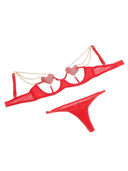 Subblime 955526 - Fishnet Lingerie with Chains & Red Heart L/XL