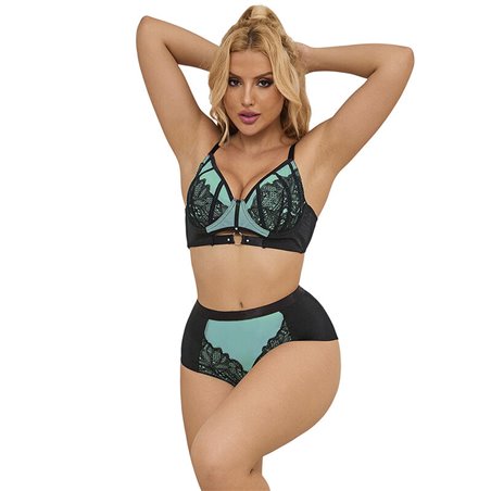 Subblime 955557 - Perizoma e Reggiseno in Vernice Verde con Cerniera S/M