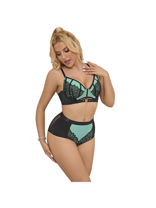 Subblime 955557 - Perizoma e Reggiseno in Vernice Verde con Cerniera S/M