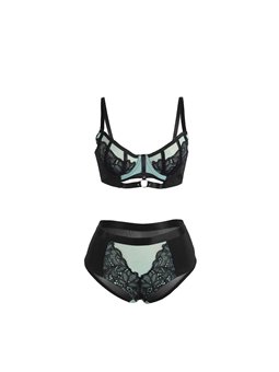 Subblime 955557 - Perizoma e Reggiseno in Vernice Verde con Cerniera S/M