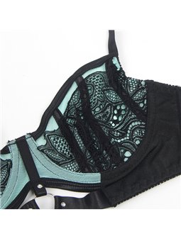 Subblime 955557 - Perizoma e Reggiseno in Vernice Verde con Cerniera S/M