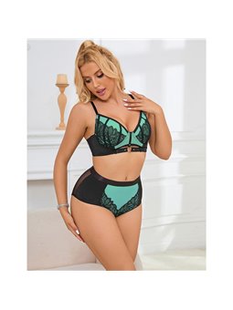 Subblime 955557 - Perizoma e Reggiseno in Vernice Verde con Cerniera S/M