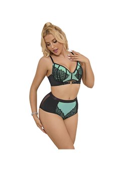 Subblime 955564 - Green Patent Thong & Bra with Zipper L/XL