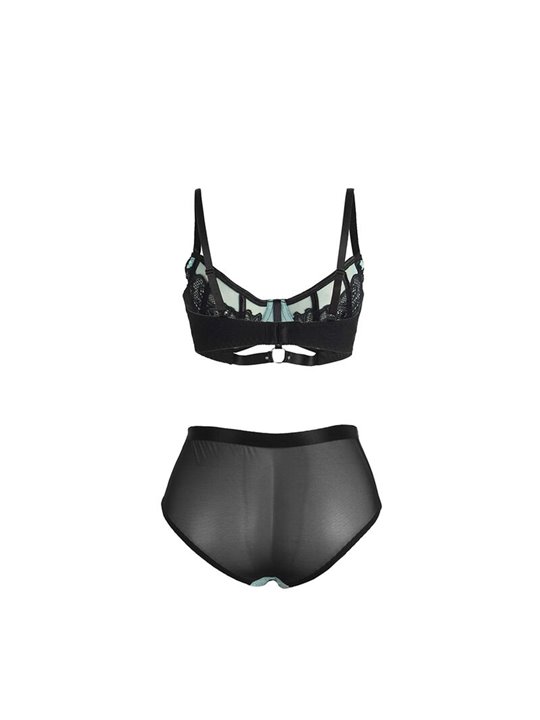Subblime 955564 - Green Patent Thong & Bra with Zipper L/XL