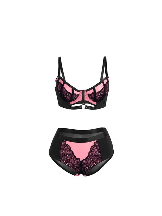 Subblime 955571 - Perizoma e Reggiseno in Vernice Rosa con Cerniera S/M