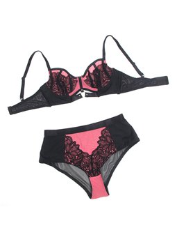 Subblime 955571 - Perizoma e Reggiseno in Vernice Rosa con Cerniera S/M