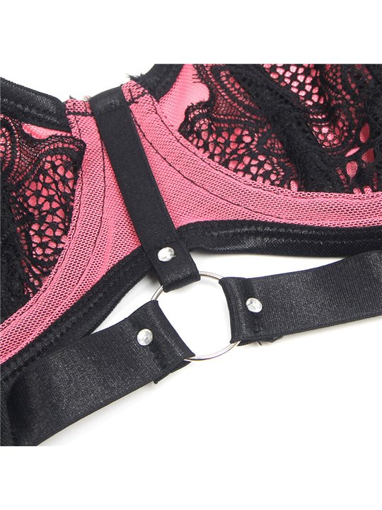 Subblime 955571 - Pink Patent Thong & Bra with Zipper S/M
