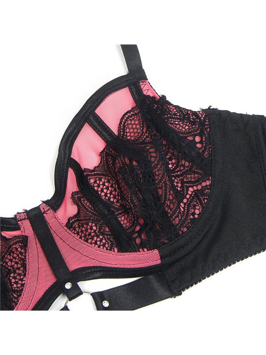 Subblime 955588 - Pink Patent Thong & Bra with Zipper L/XL