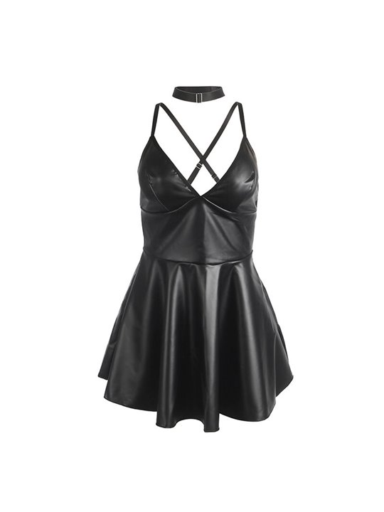 Subblime 955380 - Black Vegan Leather Sexy Dress L/XL