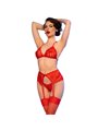 Chilirose CR 4848 - Red Lace Bra Set + Thong + Stockings XL
