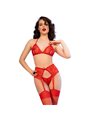 Chilirose CR 4848 - Red Lace Bra Set + Thong + Stockings M