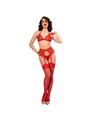 Chilirose CR 4848 - Red Lace Bra Set + Thong + Stockings M
