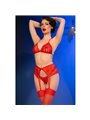 Chilirose CR 4848 - Red Lace Bra Set + Thong + Stockings M