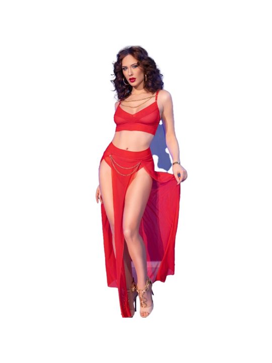 Chilirose CR 4850 - Red Top & Leggings Set with Gold Accessories M