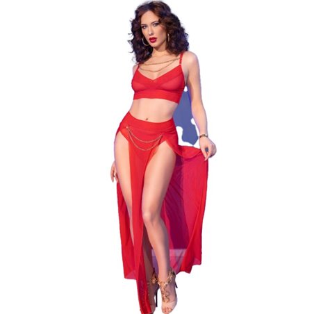 Chilirose CR 4850 - Red Top & Leggings Set with Gold Accessories M