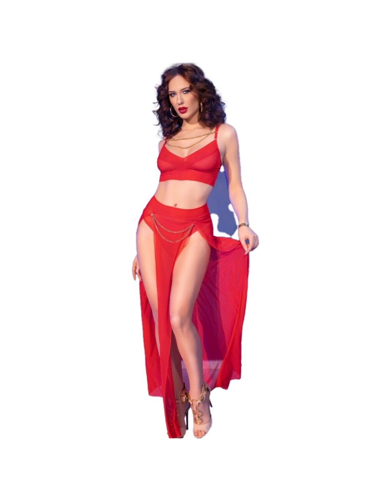 Chilirose CR 4850 - Set Top e Leggings Rossi con Accessori Dorati M