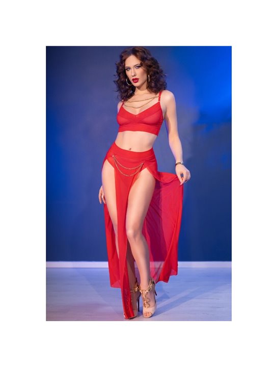 Chilirose CR 4850 - Set Top e Leggings Rossi con Accessori Dorati M