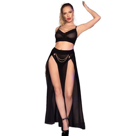 Chilirose CR 4672 - Gonna e Top Neri con Catene e Perizoma Abbinato M
