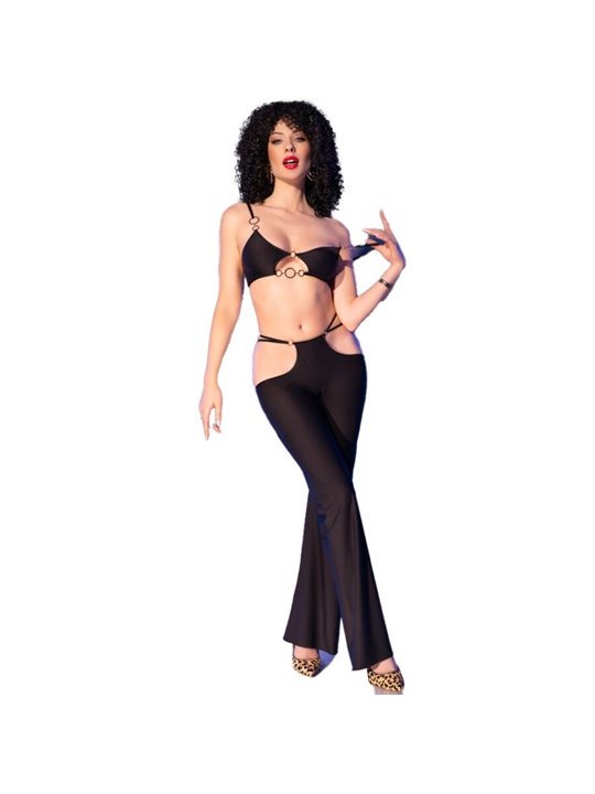 Chilirose CR 4851 - Black Top & Leggings Set with Gold Accessories S