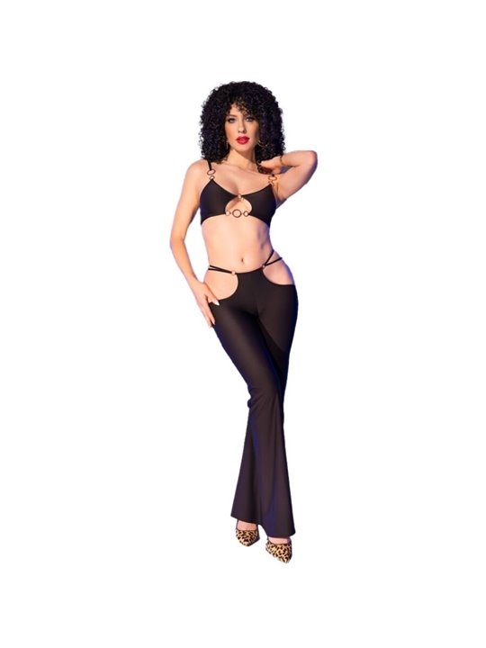 Chilirose CR 4851 - Black Top & Leggings Set with Gold Accessories M