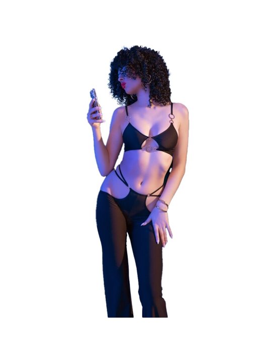 Chilirose CR 4851 - Black Top & Leggings Set with Gold Accessories M