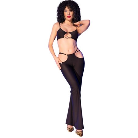 Chilirose CR 4851 - Set Top e Leggings Neri con Accessori Dorati L