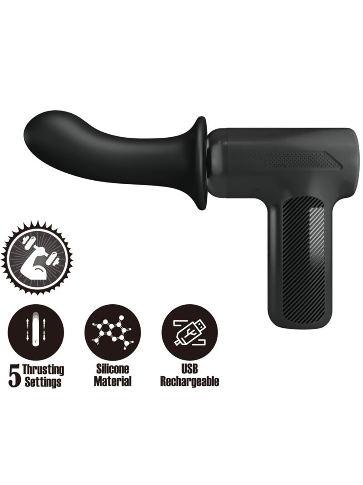 Pretty Love Dj Doctor - Massage Gun with 12cm Dildo Black