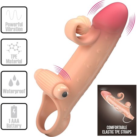 Romance - Beige Vibrating Silicone Penis Sleeve with Stimulator