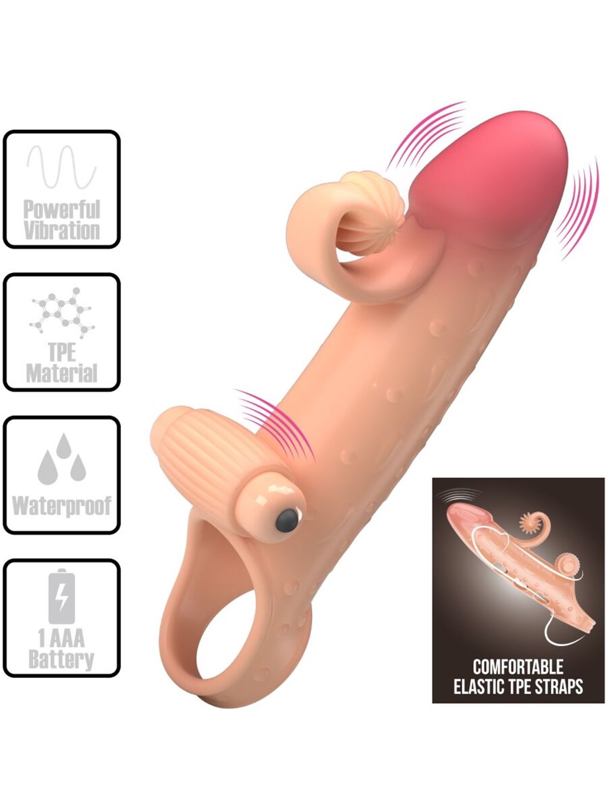 Romance - Beige Vibrating Silicone Penis Sleeve with Stimulator