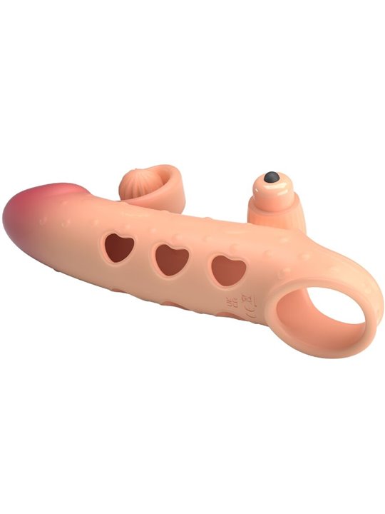 Romance - Beige Vibrating Silicone Penis Sleeve with Stimulator