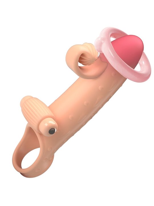 Romance - Beige Vibrating Silicone Penis Sleeve with Stimulator