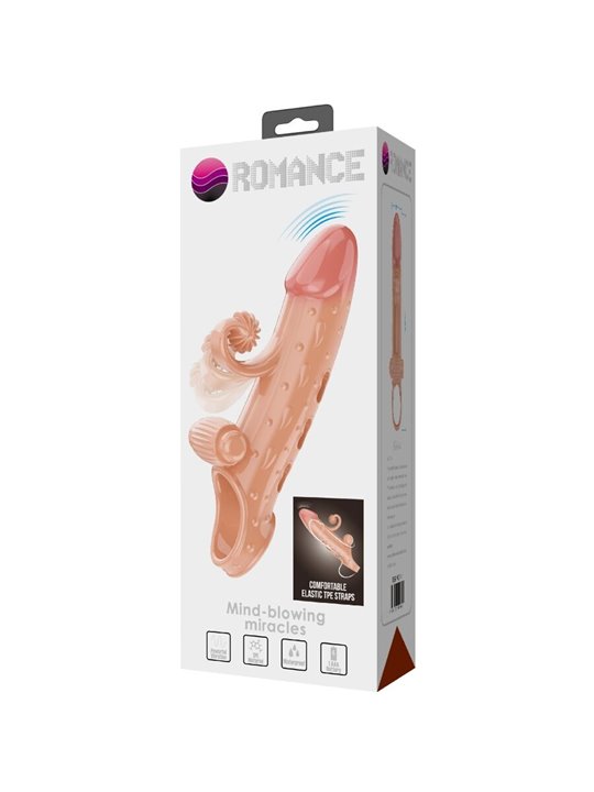 Romance - Beige Vibrating Silicone Penis Sleeve with Stimulator