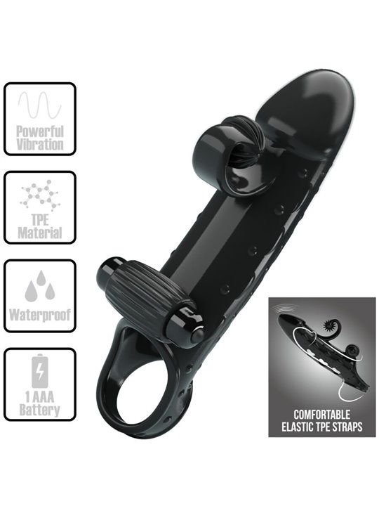 Romance - Guaina Fallica Vibrante in Silicone Nero con Stimolatore
