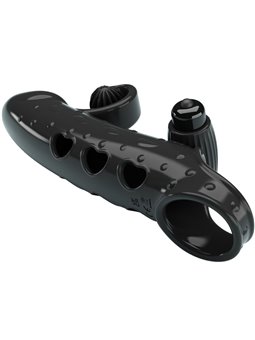 Romance - Black Vibrating Silicone Penis Sleeve with Stimulator