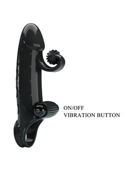 Romance - Black Vibrating Silicone Penis Sleeve with Stimulator