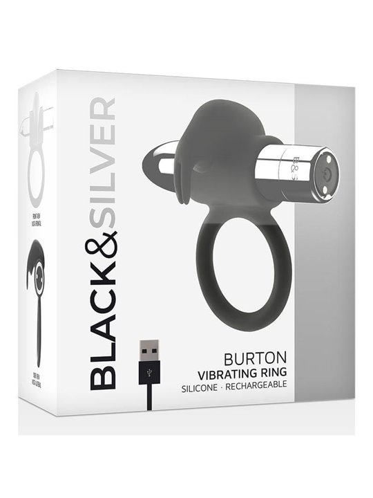 Black&Silver Burton - Anello Fallico Rabbit 10 Modalità di Vibrazione - Argento