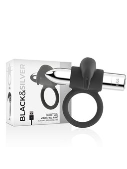 Black&Silver Burton - Anello Fallico Rabbit 10 Modalità di Vibrazione - Argento
