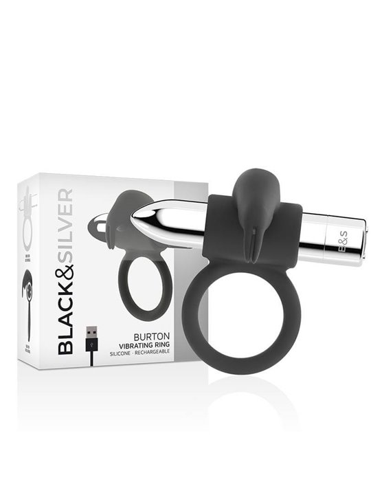 Black&Silver Burton - Anello Fallico Rabbit 10 Modalità di Vibrazione - Argento
