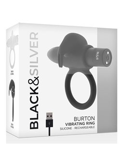Black&Silver Burton - Anello Fallico Rabbit 10 Modalità di Vibrazione - Nero